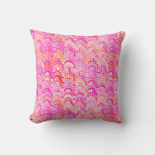 Abstract wave pattern - pink, orange and fuchsia throw pillow