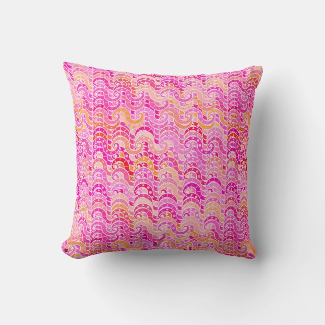 Abstract wave pattern - pink, orange and fuchsia throw pillow (Front)