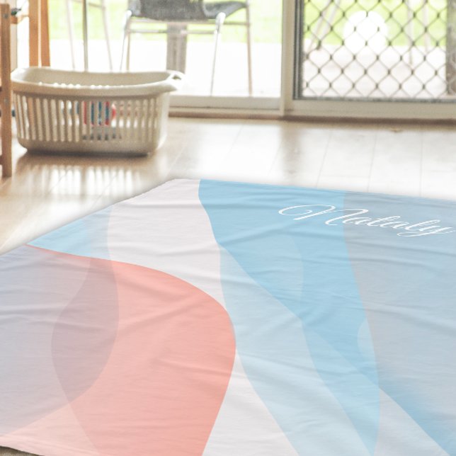 Abstract wave pink blue name fleece blanket (Creator Uploaded)