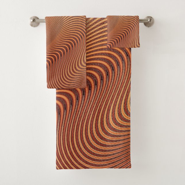 Abstract Waves Bath Towel Set - Beige Brown (Insitu)
