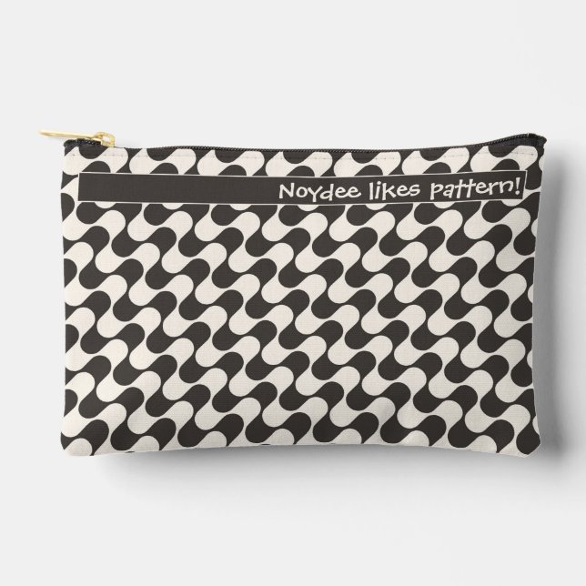 Abstract Waves Black and White with Text Accessory Pouch (Front)