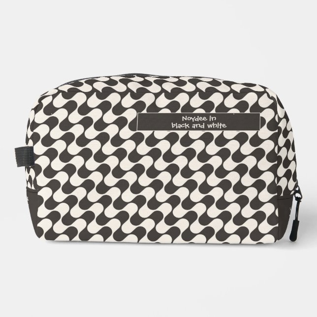 Abstract Waves Black and White with Text Dopp Kit (Front)