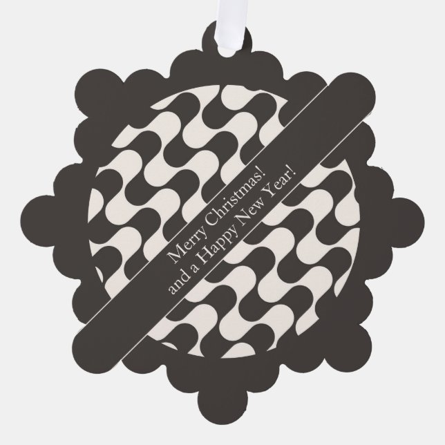 Abstract Waves Black and White with Text Ornament Card (Front)