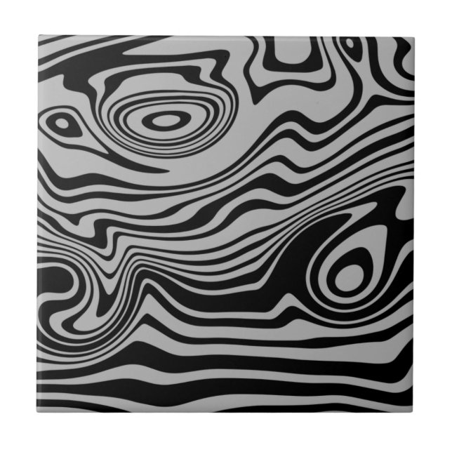 Abstract Waves Black Grey Ceramic Tile Your Colour (Front)