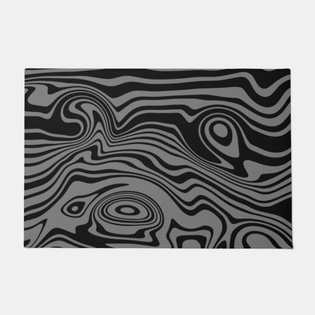 Abstract Waves Black Grey Doormat - Custom Colours (Front)