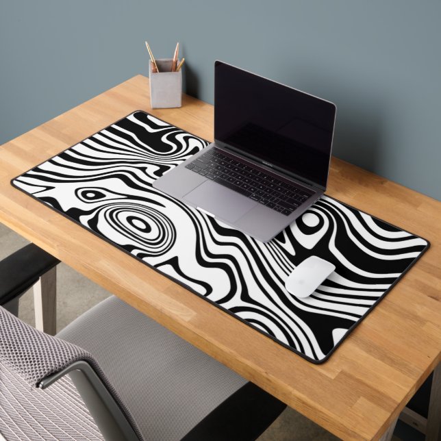 Abstract Waves Black White Design Custom Colours Desk Mat (Office 2)