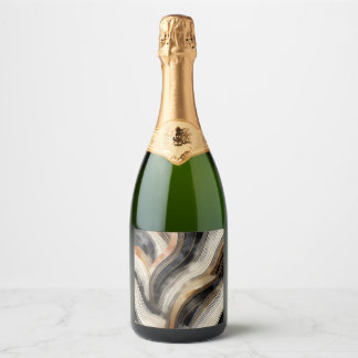 abstract waves champagne bottle label