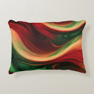 Abstract Waves In A Bend Of Red & Green Accent Pillow