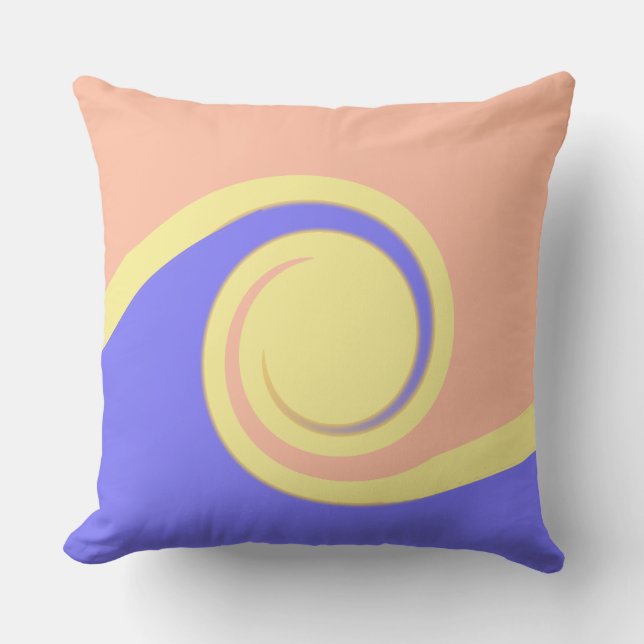 Abstract Waves in Blue Coral & Light Yellow Throw Pillow (Front)
