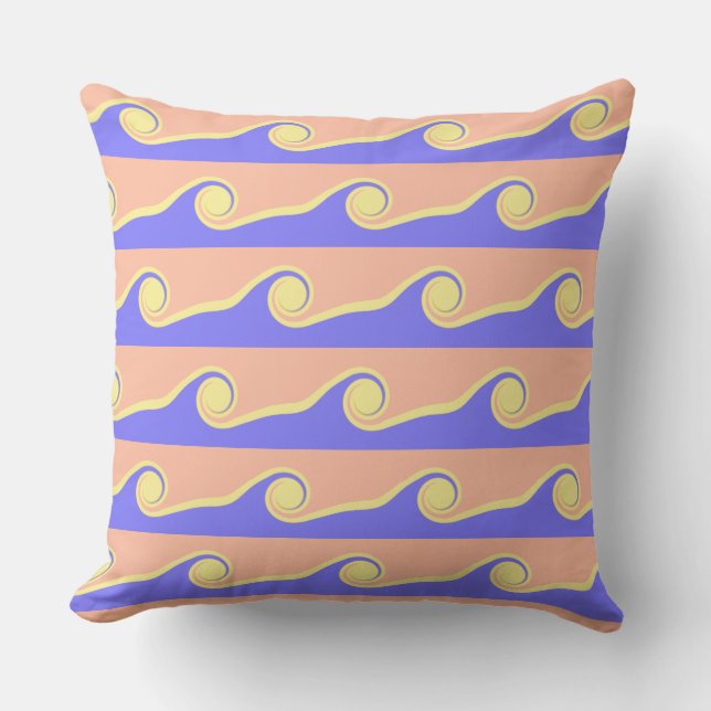 Abstract Waves in Blue & Coral Throw Pillow (Front)