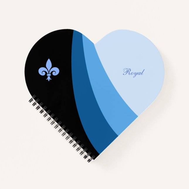 Abstract waves in blue shades & fleur de lis notebook (Front)