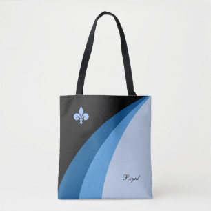Abstract waves in blue shades & fleur de lis tote bag