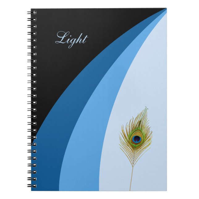Abstract waves in blue shades & peacock feather notebook (Front)