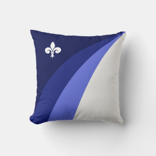 Abstract waves in blue shades & white fleur de lis throw pillow