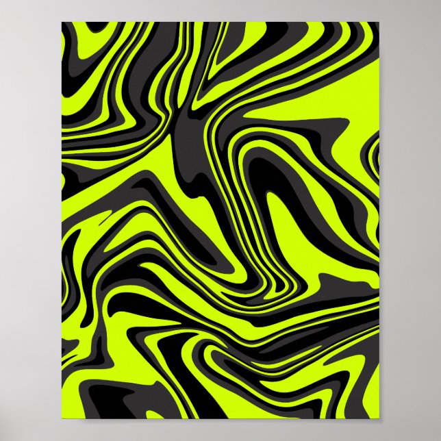 Abstract Waves in bright Green, and Black Poster (Front)
