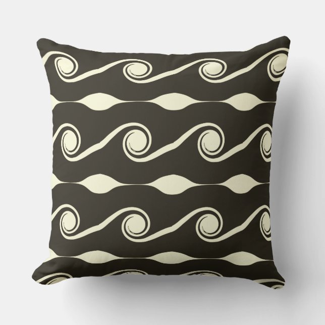 Abstract Waves in Dark Grey & Ivory Throw Pillow (Front)