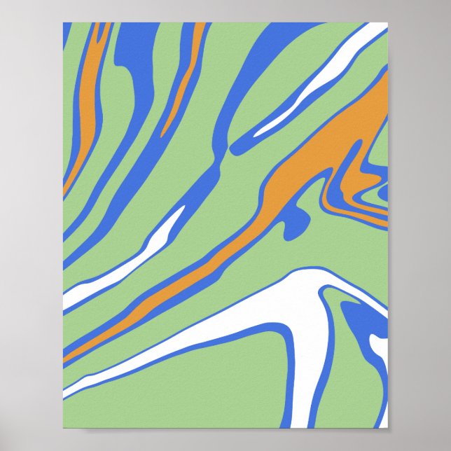 Abstract Waves in Green, Blue, Orange, & White Poster (Front)