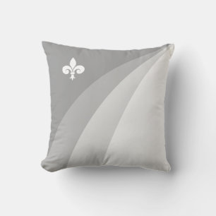 Abstract waves in grey shades & white fleur de lis throw pillow