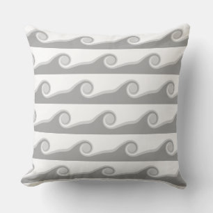 Abstract Waves in Grey & White Throw Pillow