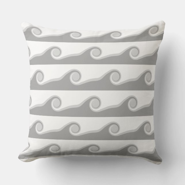 Abstract Waves in Grey & White Throw Pillow (Front)