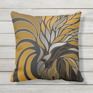 Abstract waves, lines, leaves, modern design outdoor pillow