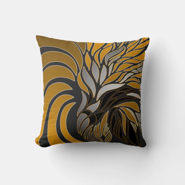 Abstract waves, lines, leaves, modern design throw pillow (Front)