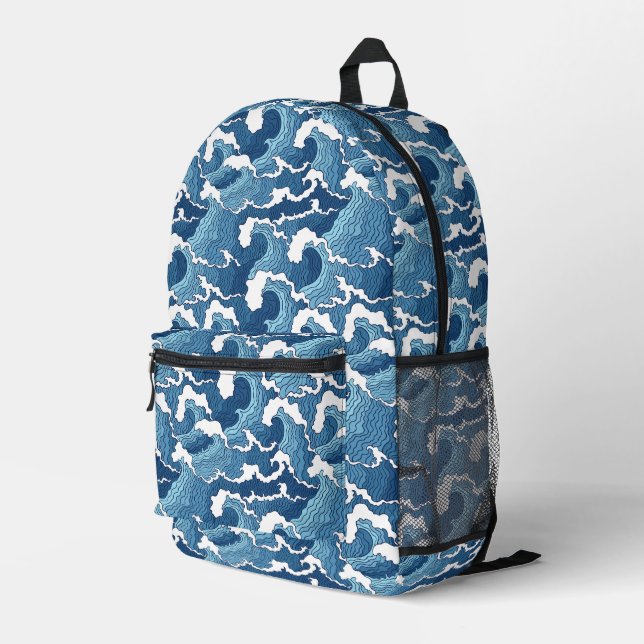 Abstract Waves Printed Backpack (Back Corner Right)