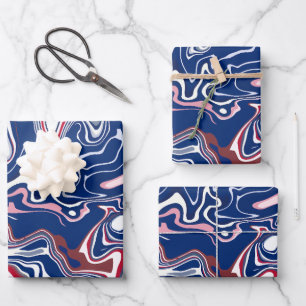 Abstract Waves with Red, Blue, and White Wrapping Paper Sheet