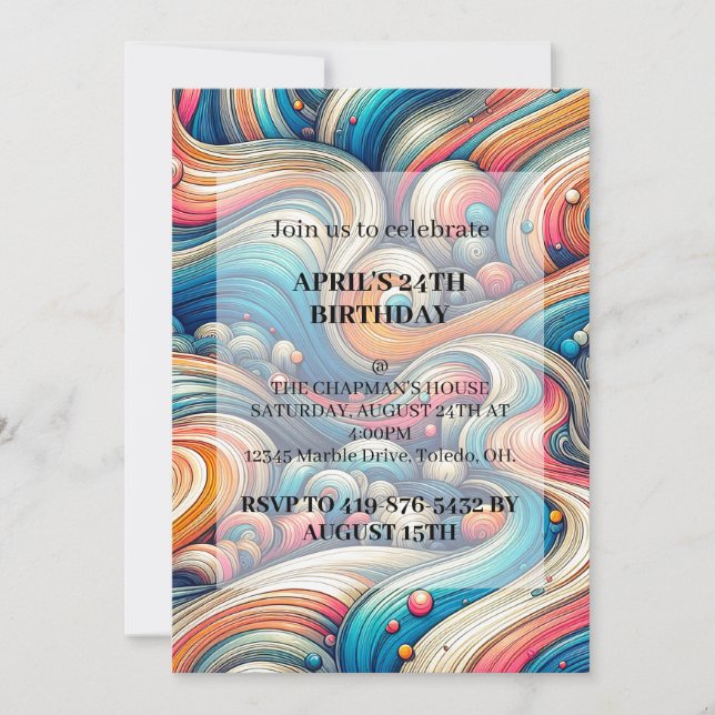 Abstract Wavy Art Birthday Party Invitations (Front)