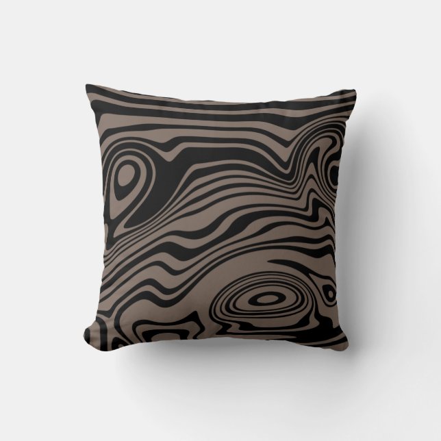 Abstract Wavy Black and Brown Striped Pillow (Front)