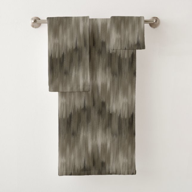 Abstract Wavy Brush Strokes, monochrome brown Bath Towel Set (Insitu)