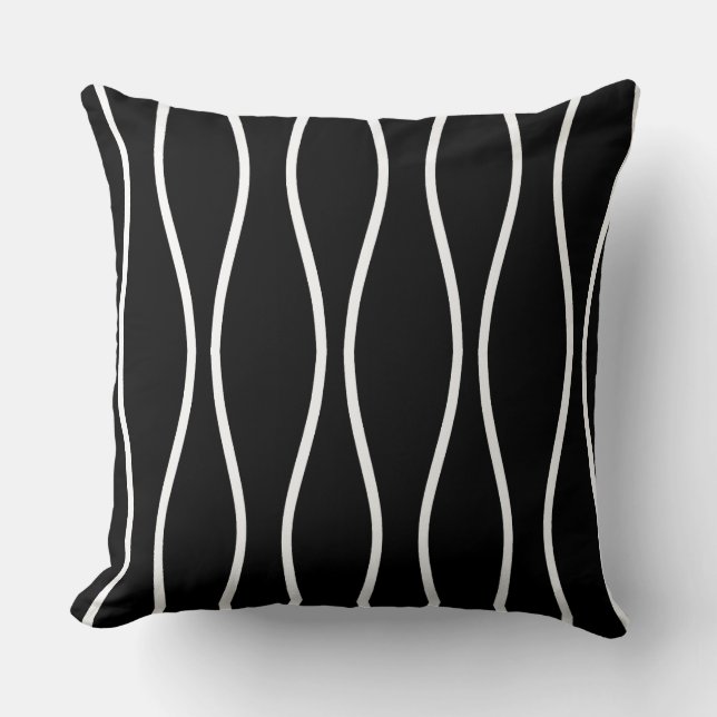 Abstract Wavy Geometric Pattern on Black Throw Pillow (Front)