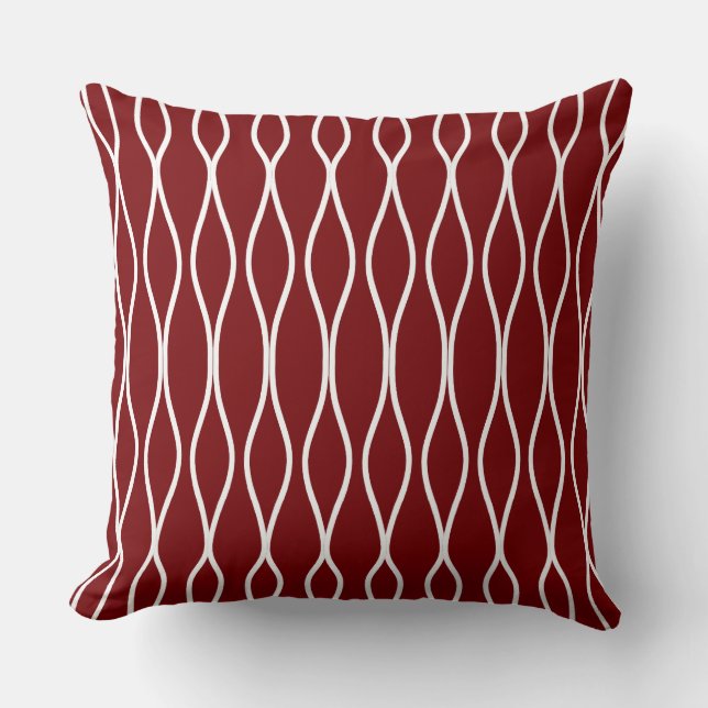 Abstract Wavy Geometric Pattern on Maroon Throw Pillow (Front)