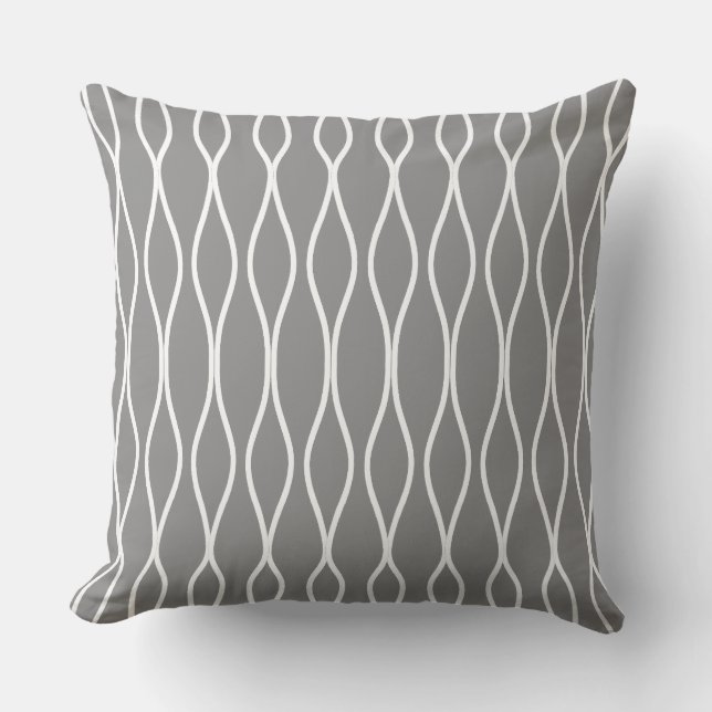 Abstract Wavy Geometric Pattern on Silver Grey Throw Pillow (Front)
