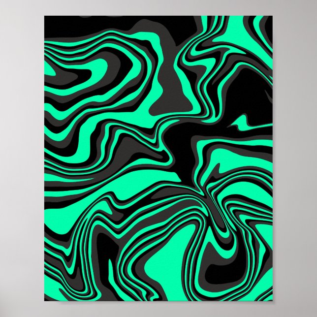 Abstract Wavy Green and Black Pattern Poster (Front)