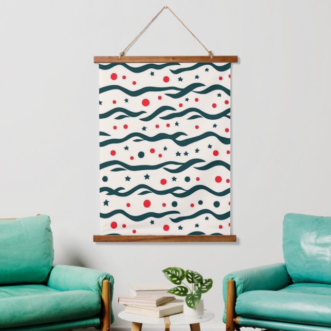 Abstract Wavy Lines and Geometric Shapes Pattern Hanging Tapestry (Living Room)