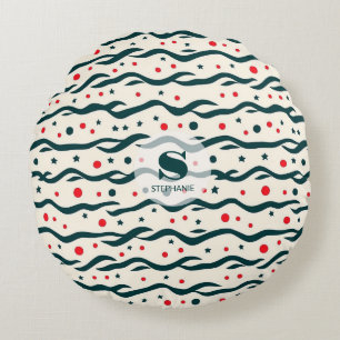 Abstract Wavy Lines and Geometric Shapes Pattern Round Pillow