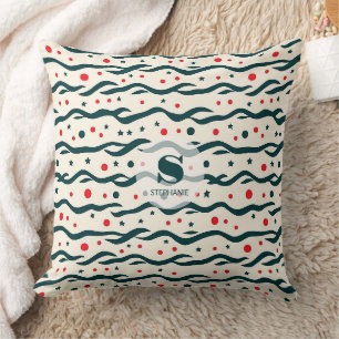 Abstract Wavy Lines and Geometric Shapes Pattern Throw Pillow
