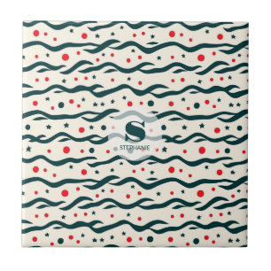 Abstract Wavy Lines and Geometric Shapes Pattern Tile