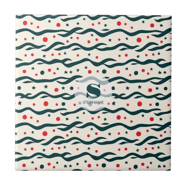 Abstract Wavy Lines and Geometric Shapes Pattern Tile (Front)