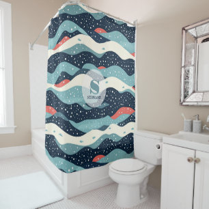Abstract Wavy Lines with Snowflake Dots