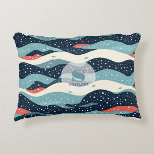 Abstract Wavy Lines with Snowflake Dots Accent Pillow