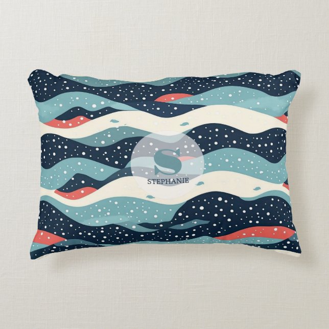 Abstract Wavy Lines with Snowflake Dots Accent Pillow (Front)