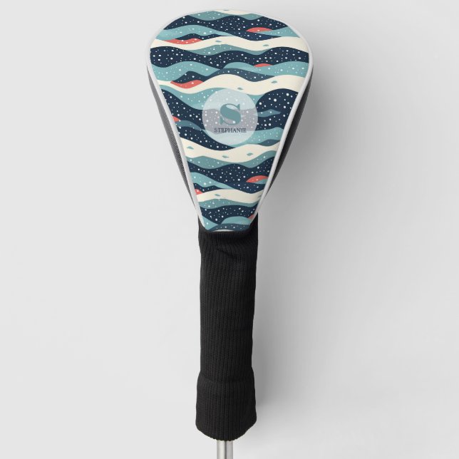 Abstract Wavy Lines with Snowflake Dots Golf Head Cover (Front)