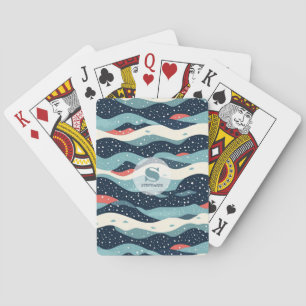 Abstract Wavy Lines with Snowflake Dots Playing Cards