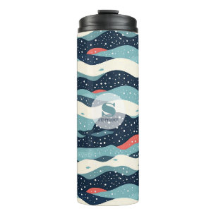 Abstract Wavy Lines with Snowflake Dots Thermal Tumbler