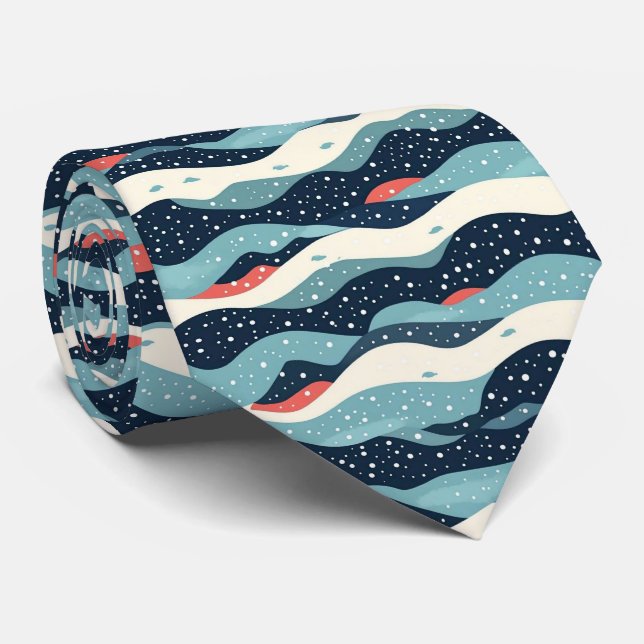 Abstract Wavy Lines with Snowflake Dots Tie (Rolled)