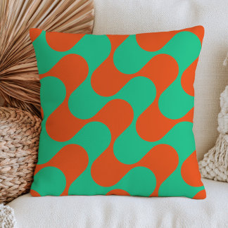 Abstract Wavy Pattern Burnt Orange& Green Retro Throw Pillow