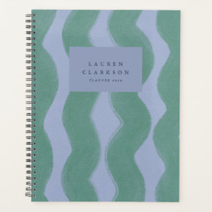 Abstract Wavy Stripe Green Lavender Planner