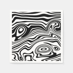 Abstract Wavy Striped Black White Napkins